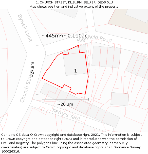1, CHURCH STREET, KILBURN, BELPER, DE56 0LU: Plot and title map