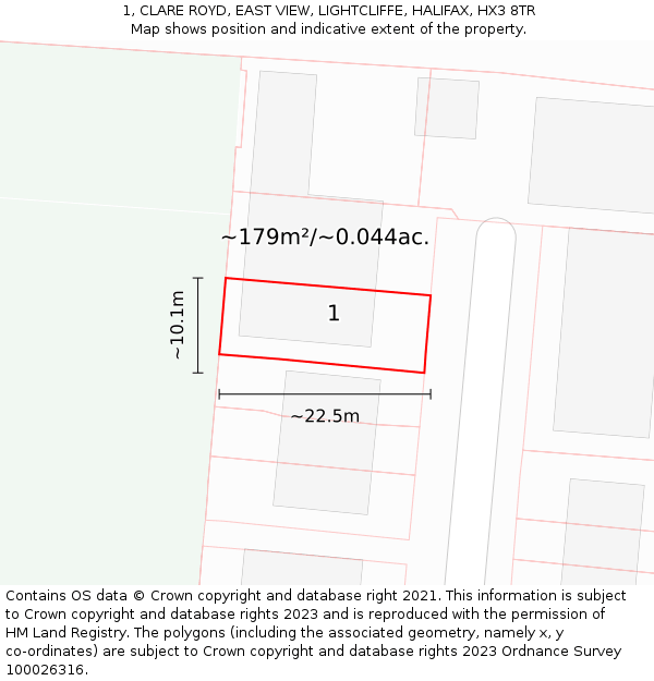 1, CLARE ROYD, EAST VIEW, LIGHTCLIFFE, HALIFAX, HX3 8TR: Plot and title map