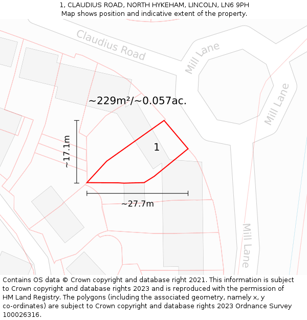 1, CLAUDIUS ROAD, NORTH HYKEHAM, LINCOLN, LN6 9PH: Plot and title map