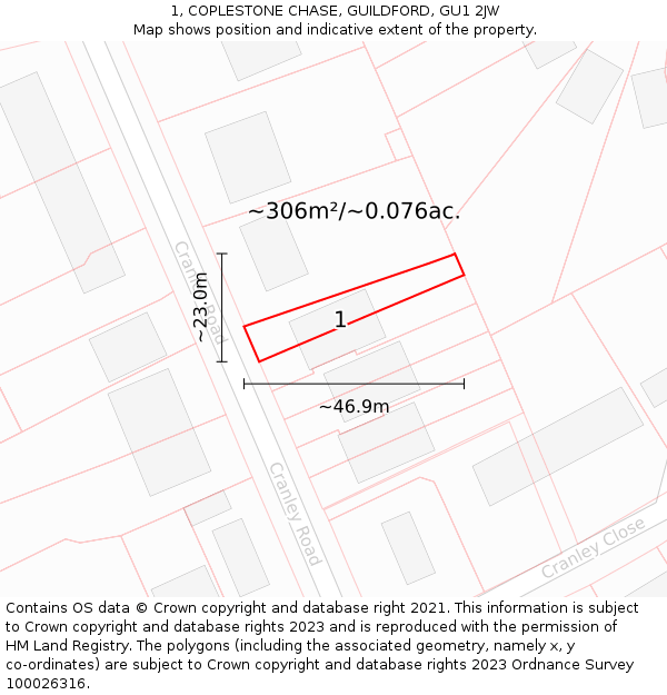 1, COPLESTONE CHASE, GUILDFORD, GU1 2JW: Plot and title map