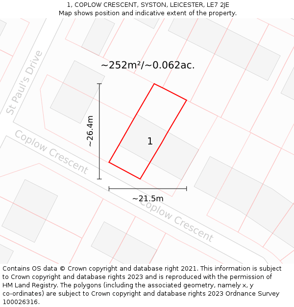 1, COPLOW CRESCENT, SYSTON, LEICESTER, LE7 2JE: Plot and title map