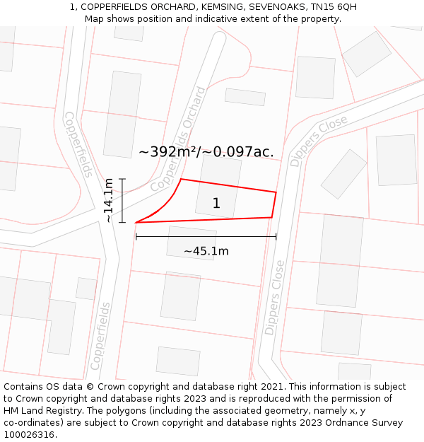 1, COPPERFIELDS ORCHARD, KEMSING, SEVENOAKS, TN15 6QH: Plot and title map