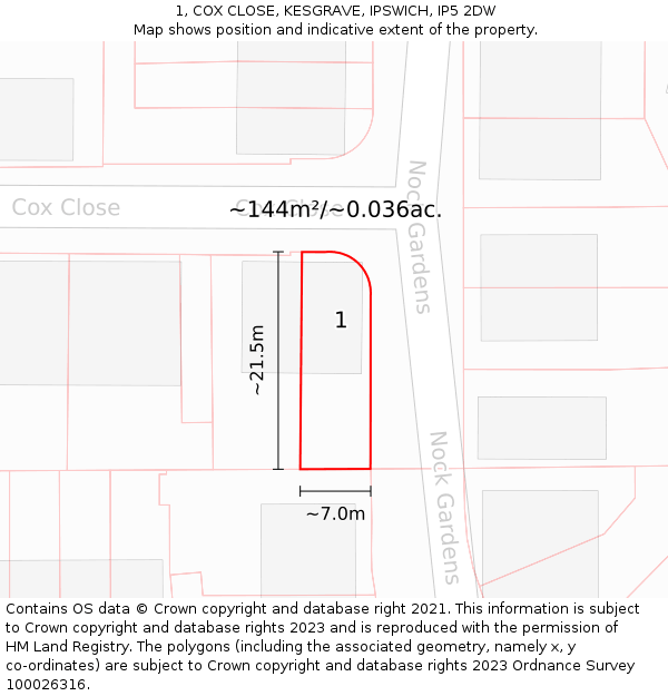 1, COX CLOSE, KESGRAVE, IPSWICH, IP5 2DW: Plot and title map