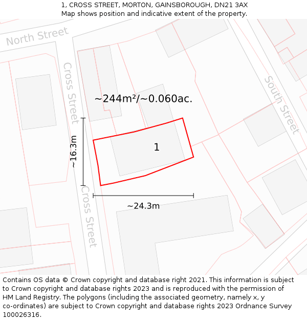 1, CROSS STREET, MORTON, GAINSBOROUGH, DN21 3AX: Plot and title map