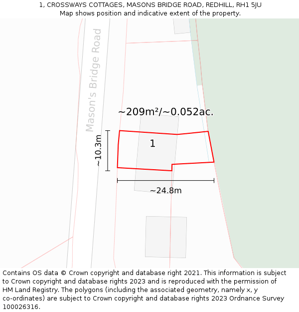 1, CROSSWAYS COTTAGES, MASONS BRIDGE ROAD, REDHILL, RH1 5JU: Plot and title map