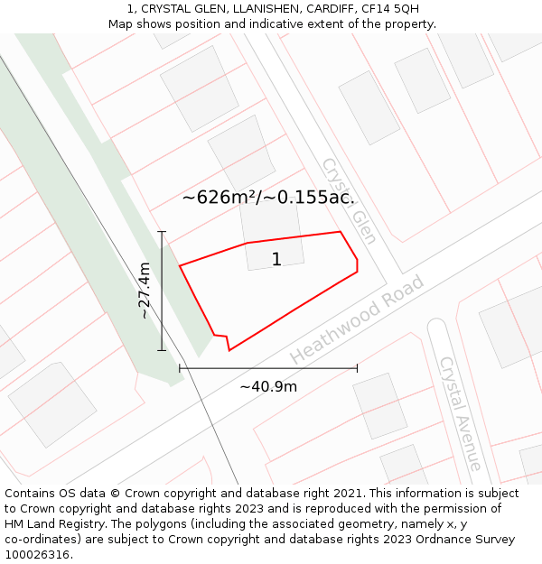 1, CRYSTAL GLEN, LLANISHEN, CARDIFF, CF14 5QH: Plot and title map