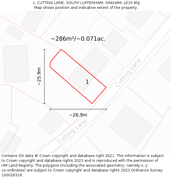 1, CUTTING LANE, SOUTH LUFFENHAM, OAKHAM, LE15 8NJ: Plot and title map