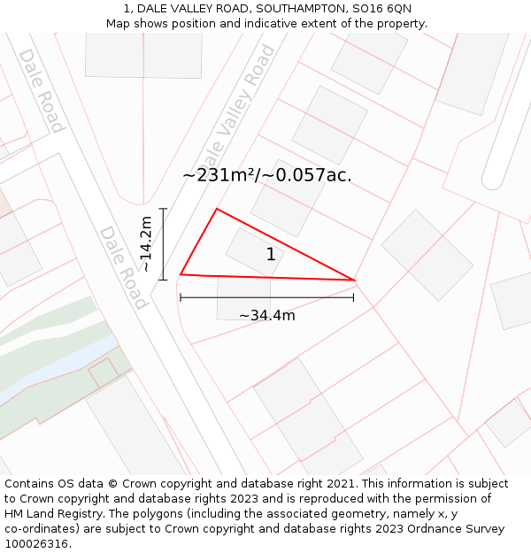 1, DALE VALLEY ROAD, SOUTHAMPTON, SO16 6QN: Plot and title map