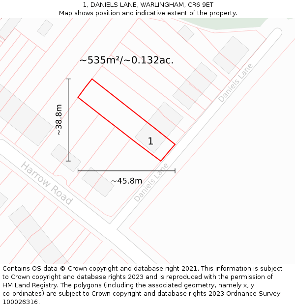 1, DANIELS LANE, WARLINGHAM, CR6 9ET: Plot and title map