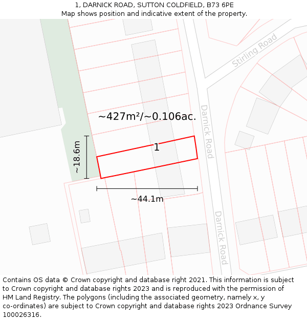 1, DARNICK ROAD, SUTTON COLDFIELD, B73 6PE: Plot and title map