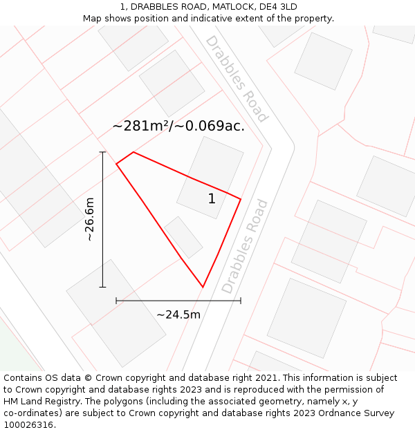 1, DRABBLES ROAD, MATLOCK, DE4 3LD: Plot and title map