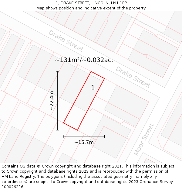 1, DRAKE STREET, LINCOLN, LN1 1PP: Plot and title map