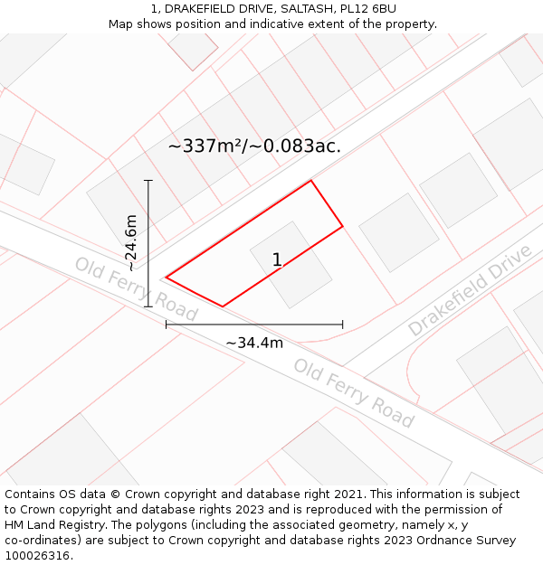 1, DRAKEFIELD DRIVE, SALTASH, PL12 6BU: Plot and title map