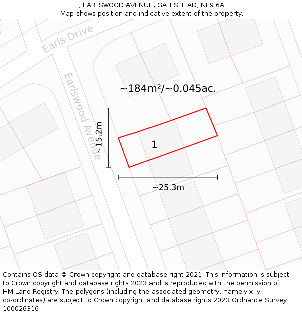 1, EARLSWOOD AVENUE, GATESHEAD, NE9 6AH: Plot and title map