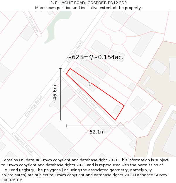 1, ELLACHIE ROAD, GOSPORT, PO12 2DP: Plot and title map