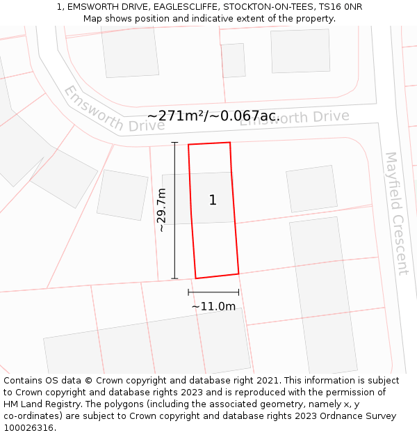 1, EMSWORTH DRIVE, EAGLESCLIFFE, STOCKTON-ON-TEES, TS16 0NR: Plot and title map