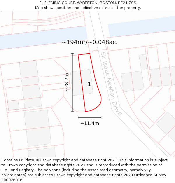 1, FLEMING COURT, WYBERTON, BOSTON, PE21 7SS: Plot and title map