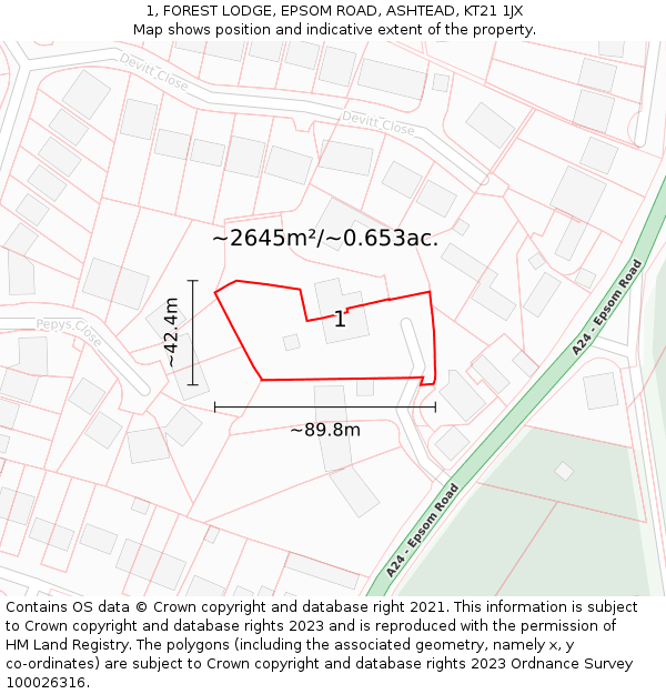 1, FOREST LODGE, EPSOM ROAD, ASHTEAD, KT21 1JX: Plot and title map