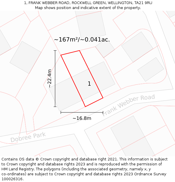 1, FRANK WEBBER ROAD, ROCKWELL GREEN, WELLINGTON, TA21 9RU: Plot and title map