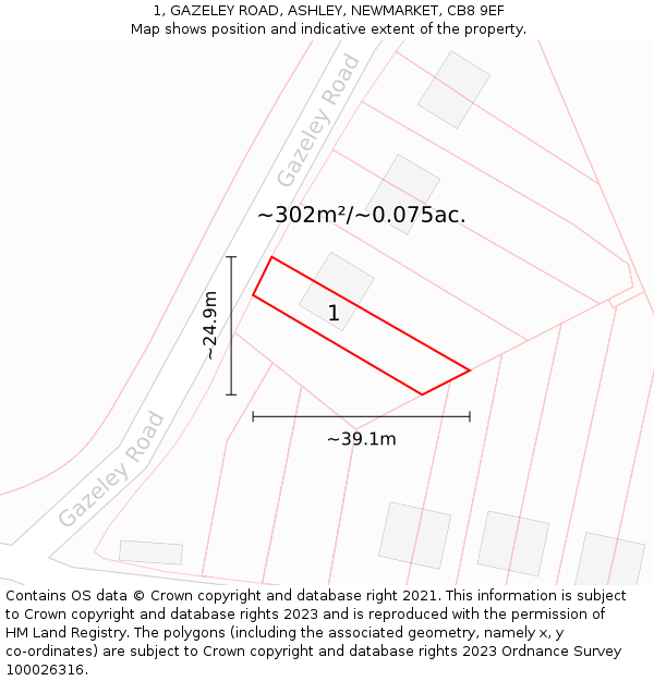 1, GAZELEY ROAD, ASHLEY, NEWMARKET, CB8 9EF: Plot and title map