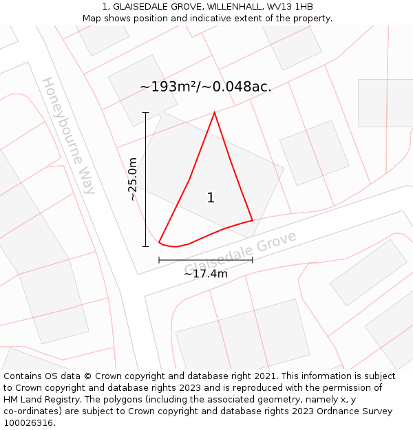 1, GLAISEDALE GROVE, WILLENHALL, WV13 1HB: Plot and title map