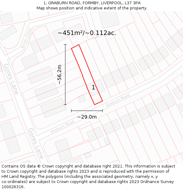 1, GRABURN ROAD, FORMBY, LIVERPOOL, L37 3PA: Plot and title map