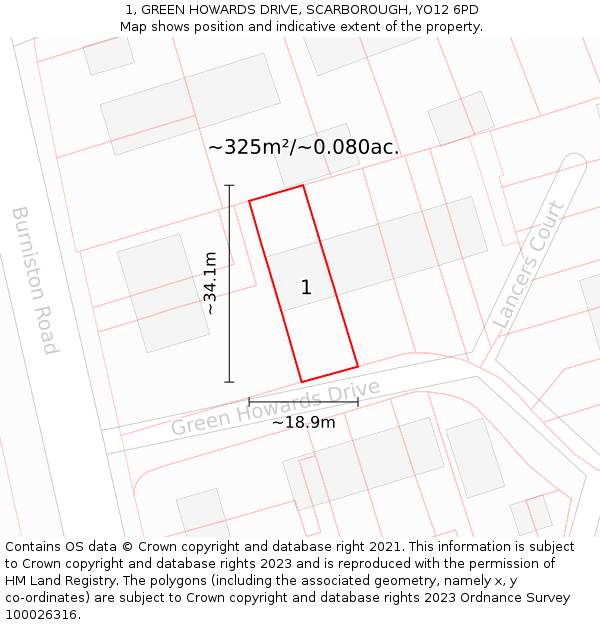1, GREEN HOWARDS DRIVE, SCARBOROUGH, YO12 6PD: Plot and title map