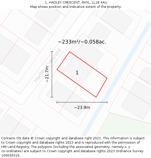 1, HADLEY CRESCENT, RHYL, LL18 4AU: Plot and title map