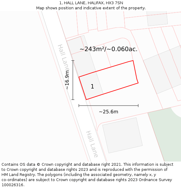 1, HALL LANE, HALIFAX, HX3 7SN: Plot and title map