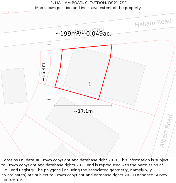 1, HALLAM ROAD, CLEVEDON, BS21 7SE: Plot and title map