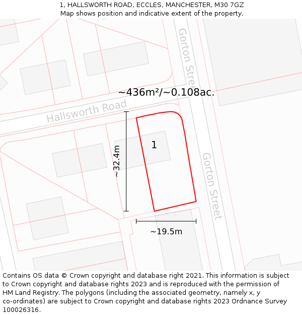 1, HALLSWORTH ROAD, ECCLES, MANCHESTER, M30 7GZ: Plot and title map