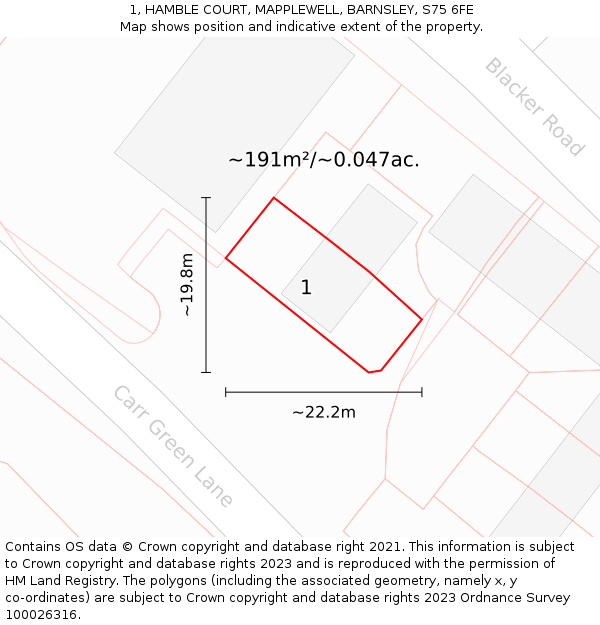 1, HAMBLE COURT, MAPPLEWELL, BARNSLEY, S75 6FE: Plot and title map