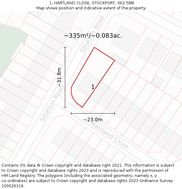 1, HARTLAND CLOSE, STOCKPORT, SK2 5BB: Plot and title map