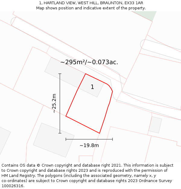 1, HARTLAND VIEW, WEST HILL, BRAUNTON, EX33 1AR: Plot and title map