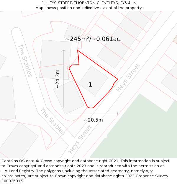 1, HEYS STREET, THORNTON-CLEVELEYS, FY5 4HN: Plot and title map