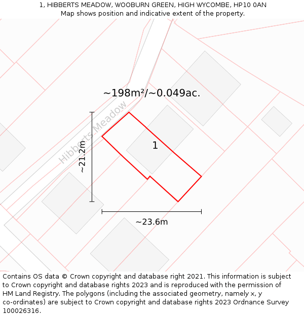 1, HIBBERTS MEADOW, WOOBURN GREEN, HIGH WYCOMBE, HP10 0AN: Plot and title map