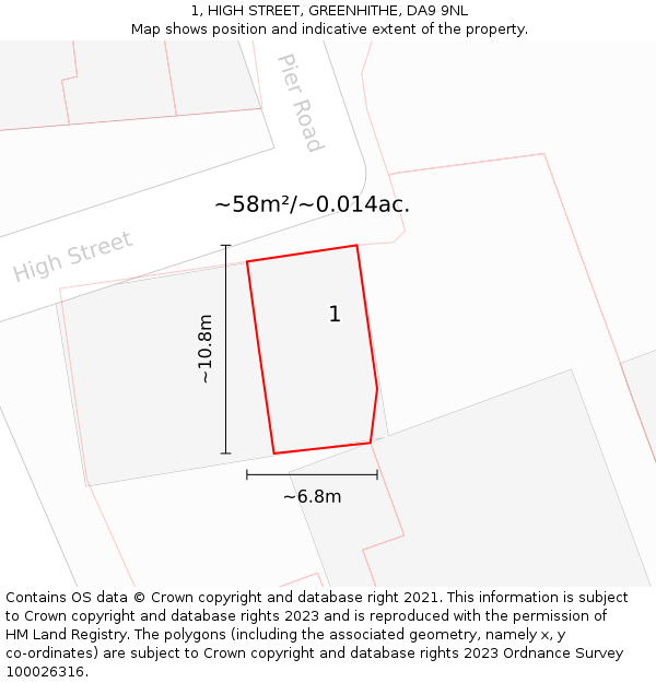 1, HIGH STREET, GREENHITHE, DA9 9NL: Plot and title map