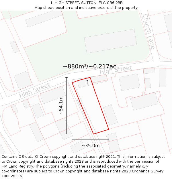 1, HIGH STREET, SUTTON, ELY, CB6 2RB: Plot and title map