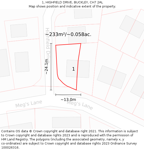 1, HIGHFIELD DRIVE, BUCKLEY, CH7 2AL: Plot and title map