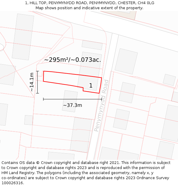 1, HILL TOP, PENYMYNYDD ROAD, PENYMYNYDD, CHESTER, CH4 0LG: Plot and title map