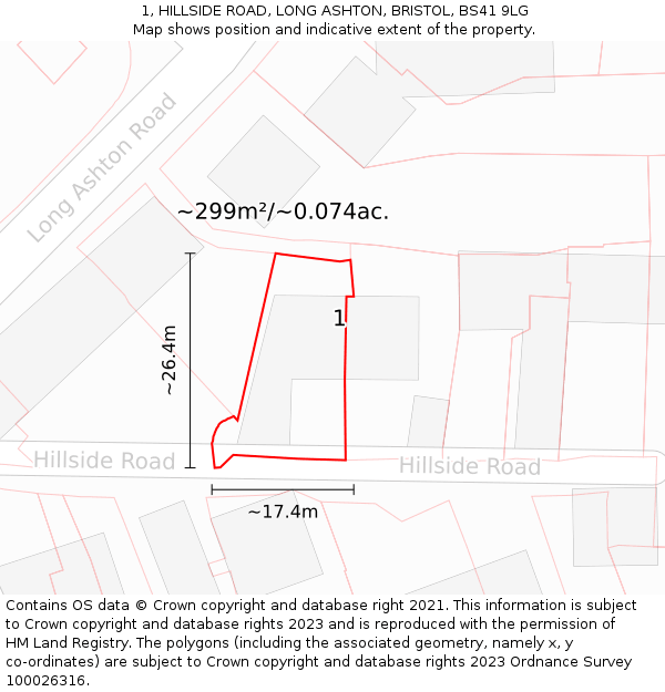 1, HILLSIDE ROAD, LONG ASHTON, BRISTOL, BS41 9LG: Plot and title map