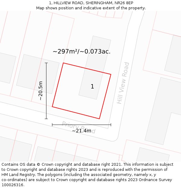 1, HILLVIEW ROAD, SHERINGHAM, NR26 8EP: Plot and title map