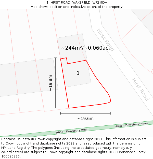 1, HIRST ROAD, WAKEFIELD, WF2 9DH: Plot and title map