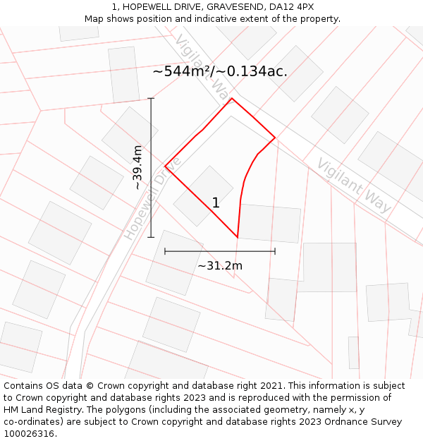 1, HOPEWELL DRIVE, GRAVESEND, DA12 4PX: Plot and title map