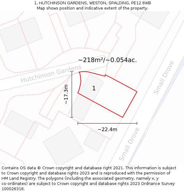 1, HUTCHINSON GARDENS, WESTON, SPALDING, PE12 6WB: Plot and title map