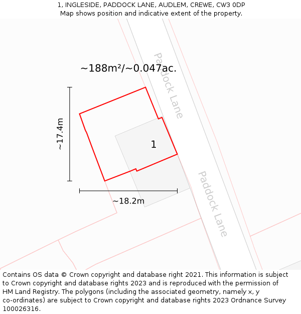 1, INGLESIDE, PADDOCK LANE, AUDLEM, CREWE, CW3 0DP: Plot and title map