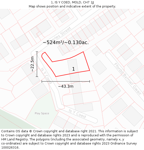 1, IS Y COED, MOLD, CH7 1JJ: Plot and title map