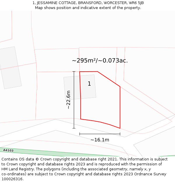 1, JESSAMINE COTTAGE, BRANSFORD, WORCESTER, WR6 5JB: Plot and title map