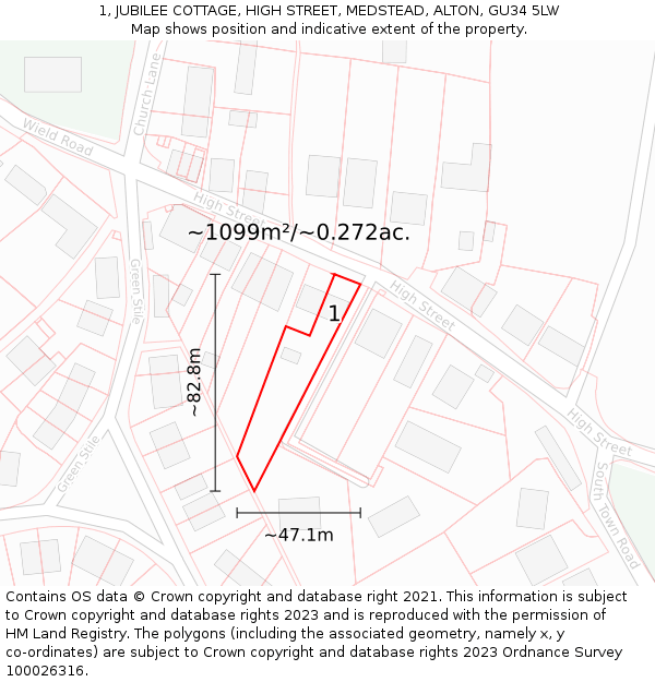 1, JUBILEE COTTAGE, HIGH STREET, MEDSTEAD, ALTON, GU34 5LW: Plot and title map