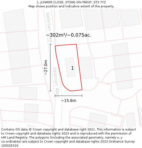 1, JUNIPER CLOSE, STOKE-ON-TRENT, ST3 7YZ: Plot and title map